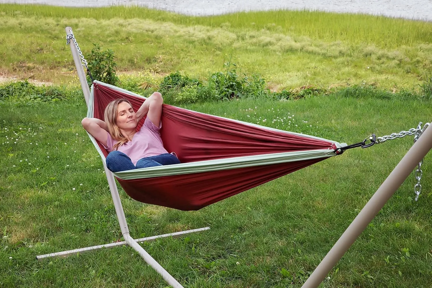 Makena Camping Hammock Set With Storage Bag Double Hammock for 2 Outdoor Tree Swing Portable Hammock For Travel Camping Accessories - Colibri Maroon