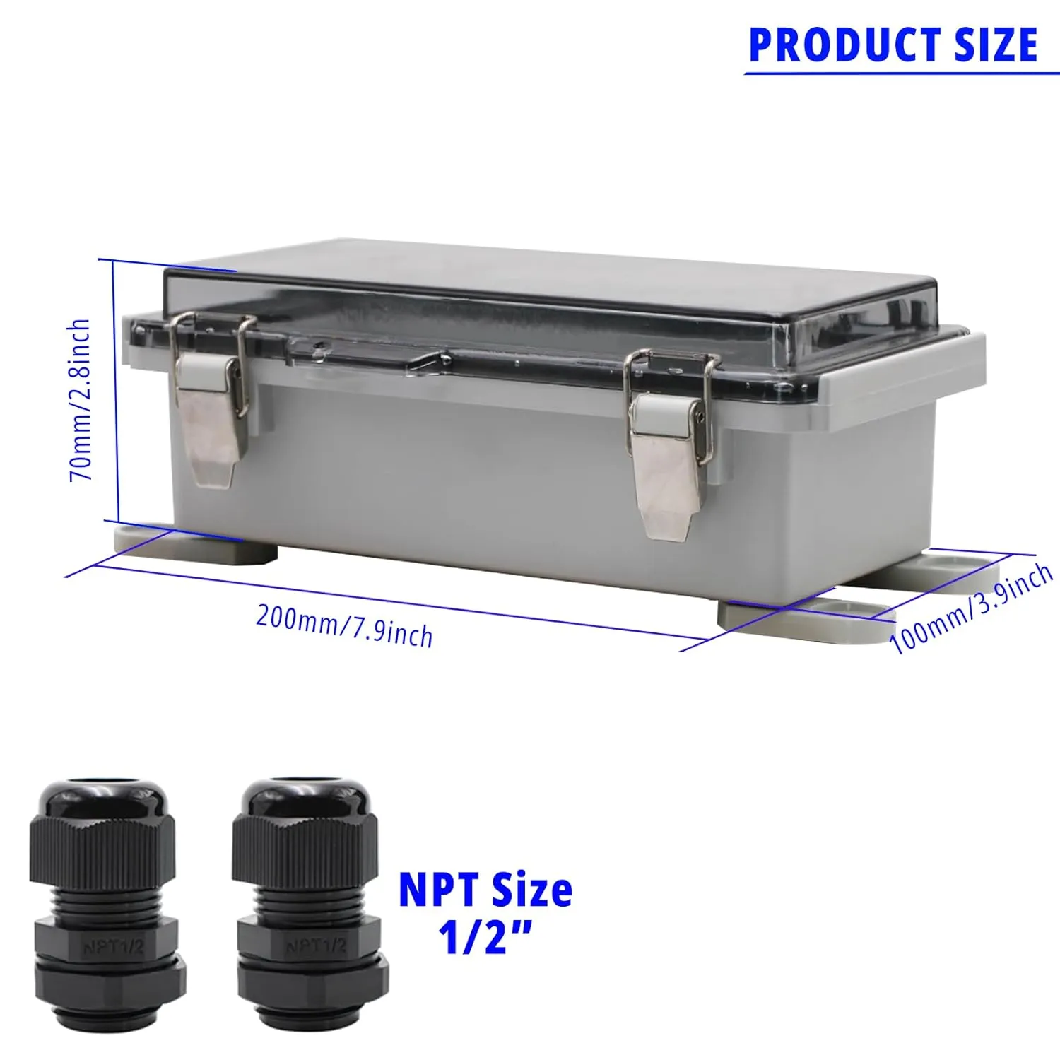 MAKERELE Small Outdoor Junction Box Waterproof Electrical IP67 Plastic Enclosure for Electrical Project with Transparent Cover Outside Size 7.9×3.9×2.8 inch(200×100×70mm)