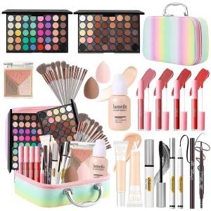 Makeup Kit for Women, Makeup Full Kit for Beginner Teen Girl, Cosmetic Bundle Include 2 Matte & Shimmer Eyeshadow Palettes, Blush Contour Highlighter Palette, Lip Gloss Set, Concealer - Rainbow Case