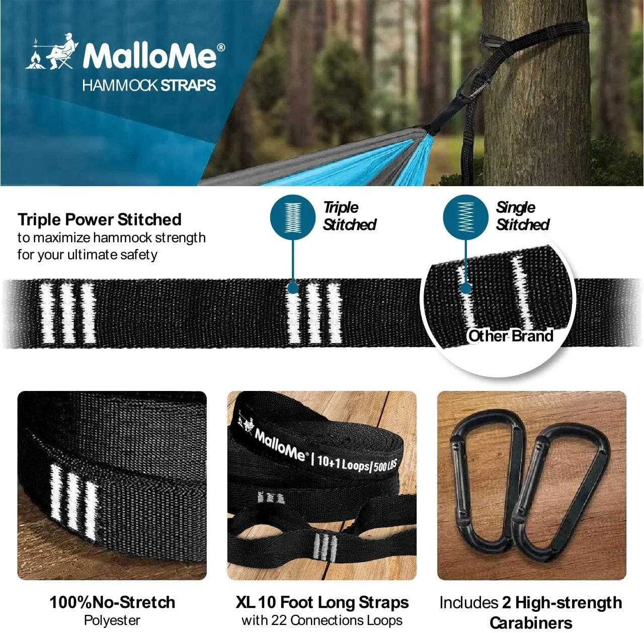 Mallome Camping Hammock with Straps - Hammocks - Portable Hammock Kids Hammock Outdoor Hammock - Hamaca Double Hammock - 2 Person Hammock Tree Hammock - Hamock Travel Hammock - Hammocks for Outside
