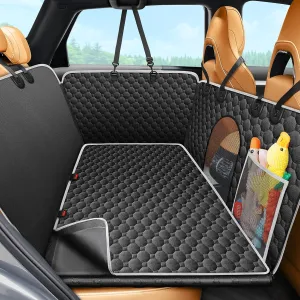 Mancro Hard Bottom Dog Car Seat Cover for Back Seat, with Removable Pad Backseat Extender for Dogs, Waterproof Dog Hammock for Car, Rear Seat Protector Holds 400lbs for Car, SUV, Truck, Black