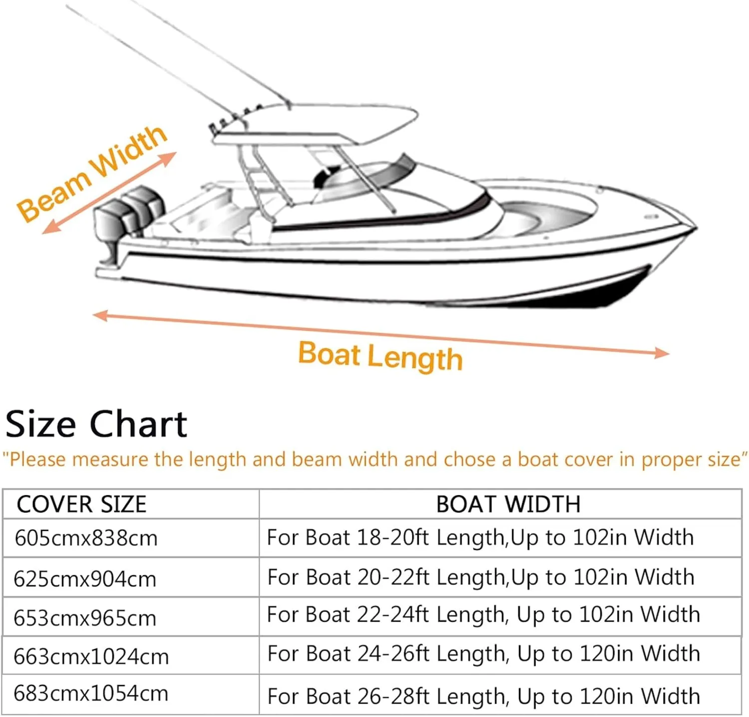 Marine Accessories 18-28ft 600D Jumbos Cruiser Boat-Cover Heavy-Duty Oceansouth Marine Water Sun Proof UV Protection Fish-Ski VHull Mooring Cover(22-24FT)