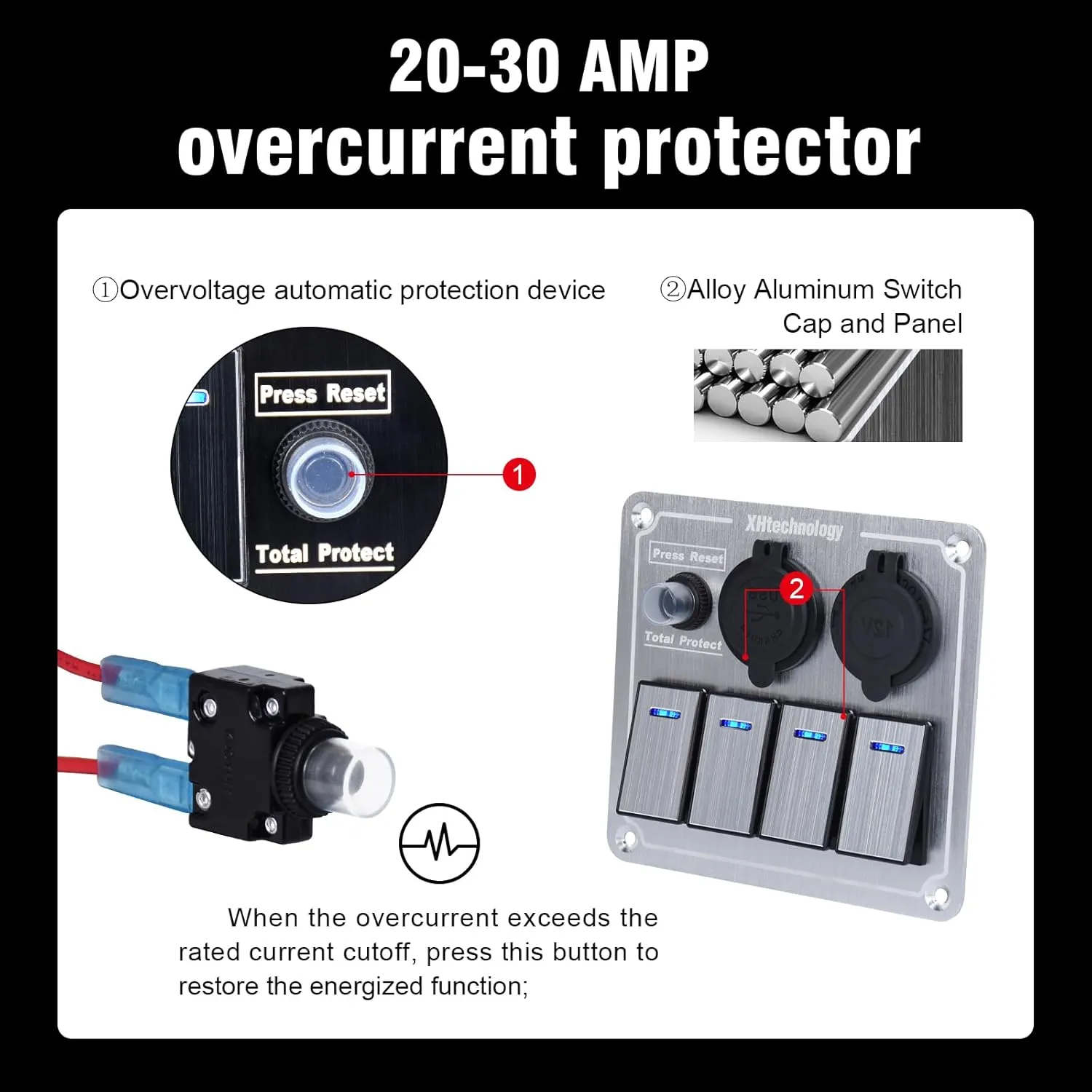 Marine Boat Rocker Switch Panel,Waterproof 4 Gang Multi-Function Toggle Light Switch Panel with Dual USB and Voltmeter Panel for RVs, Cars, Boats, Trucks,Trailers 12-24V (Silver, 4 Gang)