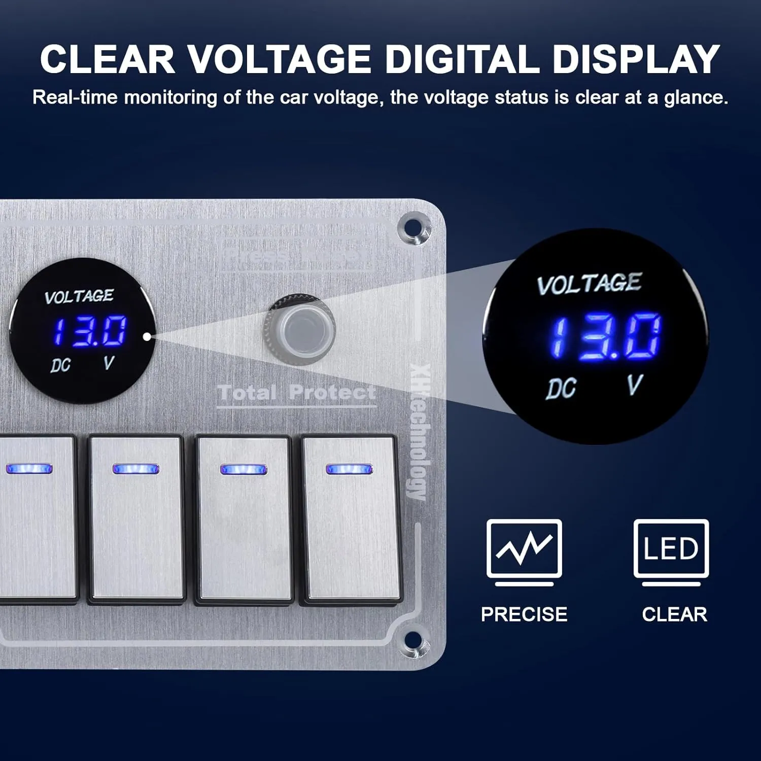 Marine Boat Rocker Switch Panel,Waterproof 6 Gang Toggle Switch Panel with Dual USB and Voltmeter Panel for RVs, Cars, Boats, Trucks,Trailers - 12-24V (Silver, 6 Gang)
