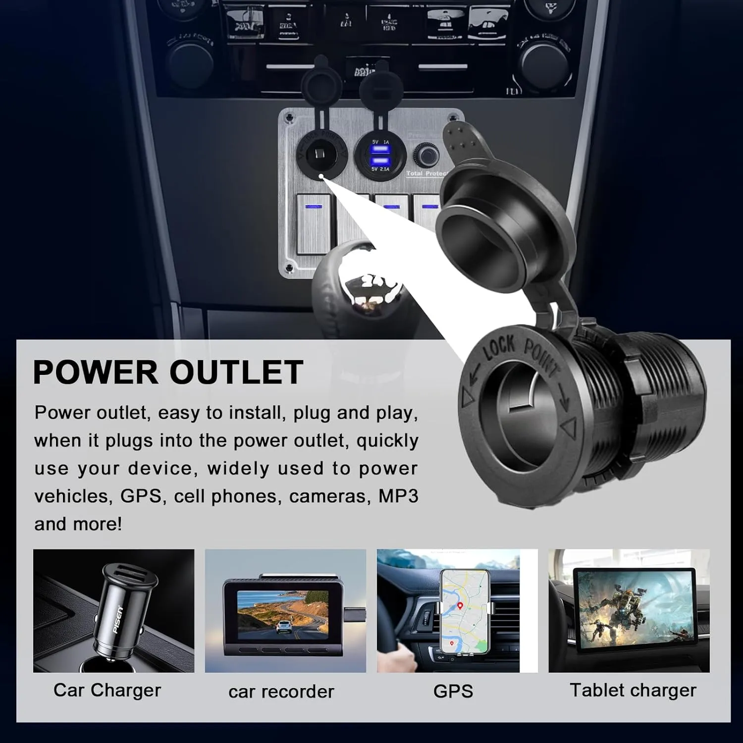 Marine Boat Rocker Switch Panel,Waterproof 8 Gang Toggle Switch Panel with Dual USB and Voltmeter Panel for RVs, Cars, Boats, Trucks,Trailers - 12-24V (Silver, 4 Gang)