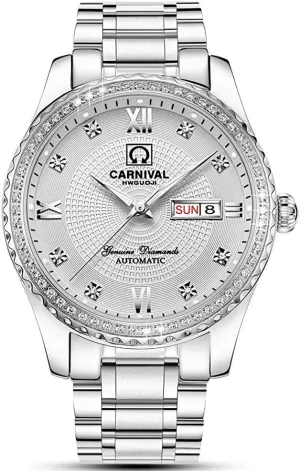MASTOP Swiss Brand Luxury Luminous Waterproof Watch Mens Automatic Mechanical Wrist Watch Silver Stainless Steel (CA-8629- Silver)