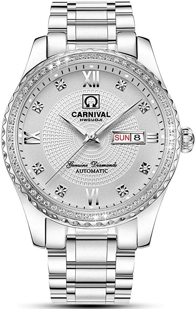 MASTOP Swiss Brand Luxury Luminous Waterproof Watch Mens Automatic Mechanical Wrist Watch Silver Stainless Steel (CA-8629- Silver)