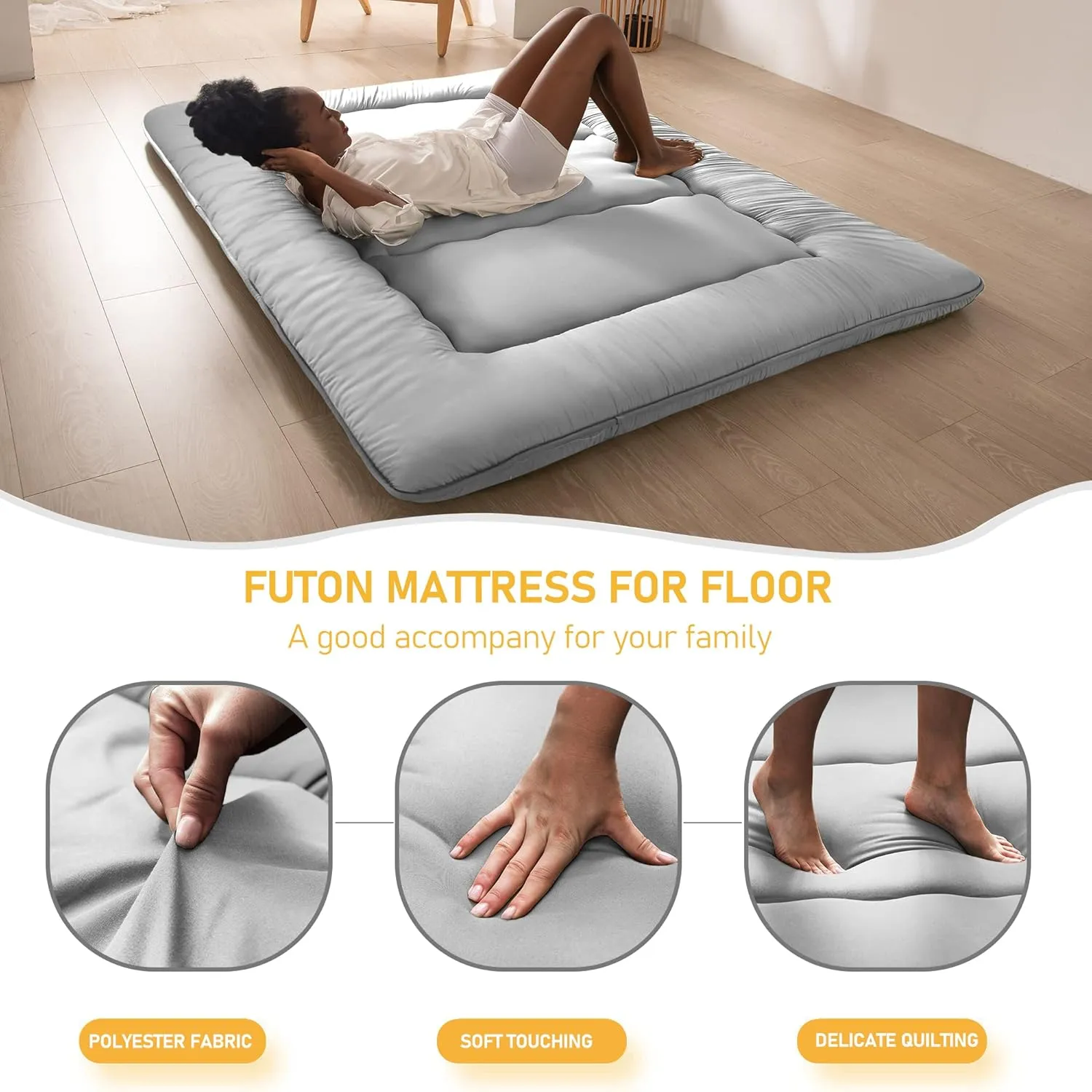 MAXYOYO Japanese Floor Mattress Futon Mattress, Thicken Daybed Futon Roll Up Guest Mattress Thicken Sleeping Pad Foldable Tatami Mat Floor Lounger Bed Couches and Sofas, Grey, Queen