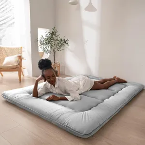 MAXYOYO Japanese Floor Mattress Futon Mattress, Thicken Daybed Futon Roll Up Guest Mattress Thicken Sleeping Pad Foldable Tatami Mat Floor Lounger Bed Couches and Sofas, Grey, Queen
