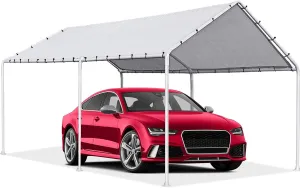 MeetPerfect Extra Large Heavy Duty Carport 10 x 20 ft. Outdoor Auto and Boat Shelter Tent Gazebo Portable Garage for Party Wedding Garden Storage Shed, Waterproof and UV-Proof Fabric- White