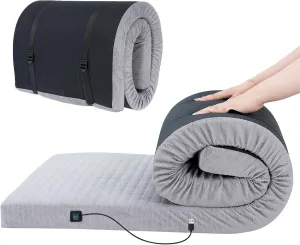 Memory Foam Camping Mattress - 3 Inch Thick Portable Floor Sleeping Pad for Adults- Roll Up Mattress Suitable for Camping & Guest & Car & Tent/Cot:72 * 24 * 3"(with Heating Function)