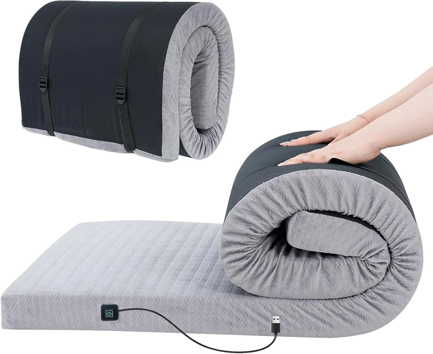 Memory Foam Camping Mattress - 3 Inch Thick Portable Floor Sleeping Pad for Adults- Roll Up Mattress Suitable for Camping & Guest & Car & Tent/Cot:72 * 24 * 3"(with Heating Function)