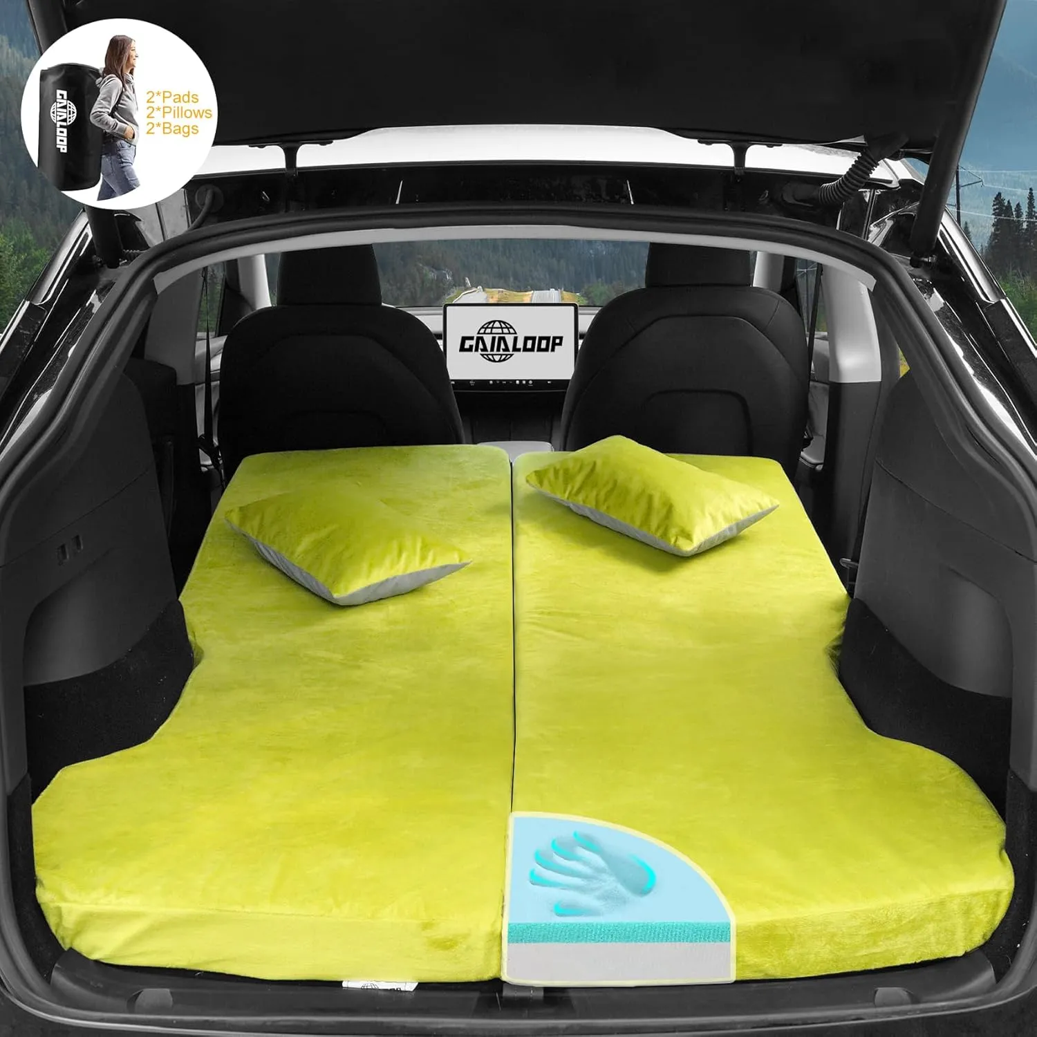 Memory Foam Camping Mattress for Tesla Model Y Sleeping Pads Sleeping Mat 3 INCH Thick Road Trip/Car Camping/Super Charger Nap/Temporary Car Sleeping