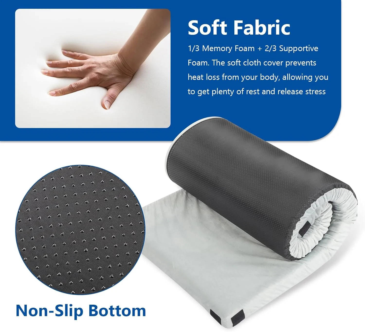 Memory Foam Camping Pad, Portable Roll Up Camping Bed Pad Floor Mattress, Comfortable Thick Travel Mattress for Camping,Non-Slip Bottom, for Floor,Travel,Car Camping,Truck Bed