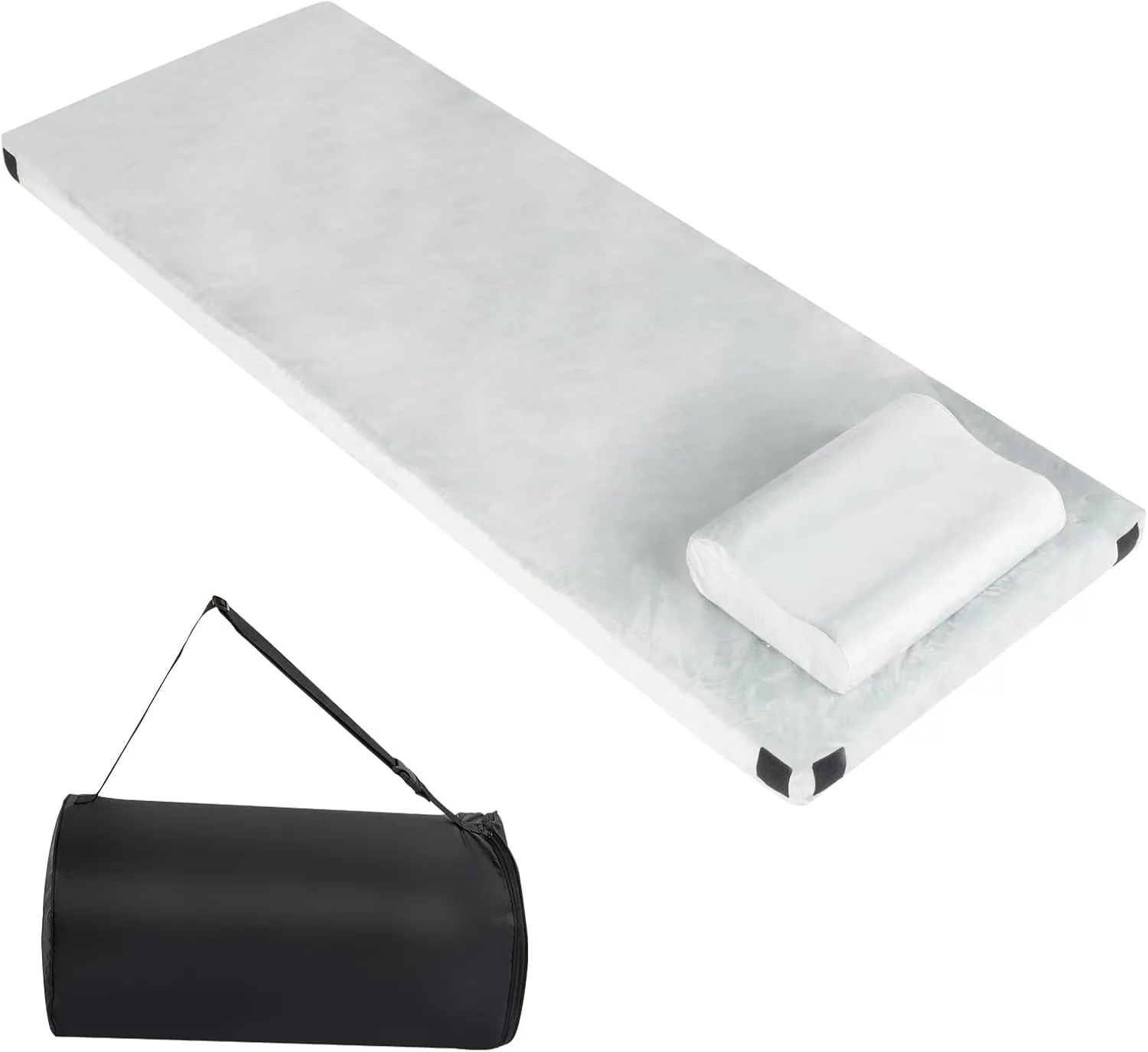 Memory Foam Camping Pad,Roll Up Thick Travel Mattress Pad Truck Bed Mattress,Portable Non-Slip Bottom Outdoor Sleeping Pads with Carry Bag and Pillow for Tents RVs Floor Travel Truck Bed,Gray