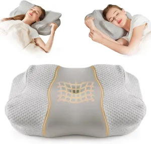 Memory Foam Cervical Neck Pillows for Neck Shoulder Pain Relief Sleeping - Ergonomic Contoured Memory Foam Pillows for Back Side Sleepers - Firm, Standard, Grey