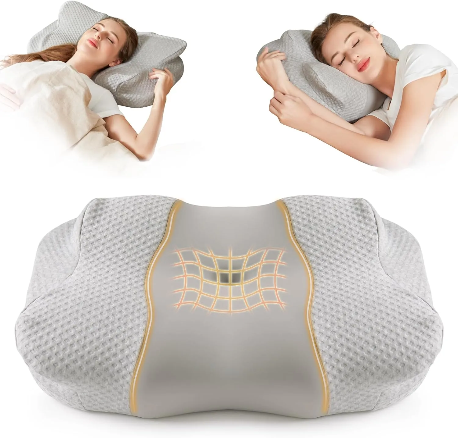Memory Foam Cervical Neck Pillows for Neck Shoulder Pain Relief Sleeping - Ergonomic Contoured Memory Foam Pillows for Back Side Sleepers - Firm, Standard, Grey