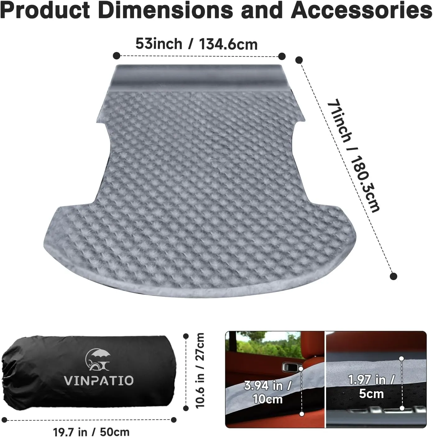 Memory Foam Mattresses for Tesla Model Y Trunk Camping, Self-Inflating Sleeping Pad for SUV Outdoor Travel (Grey)