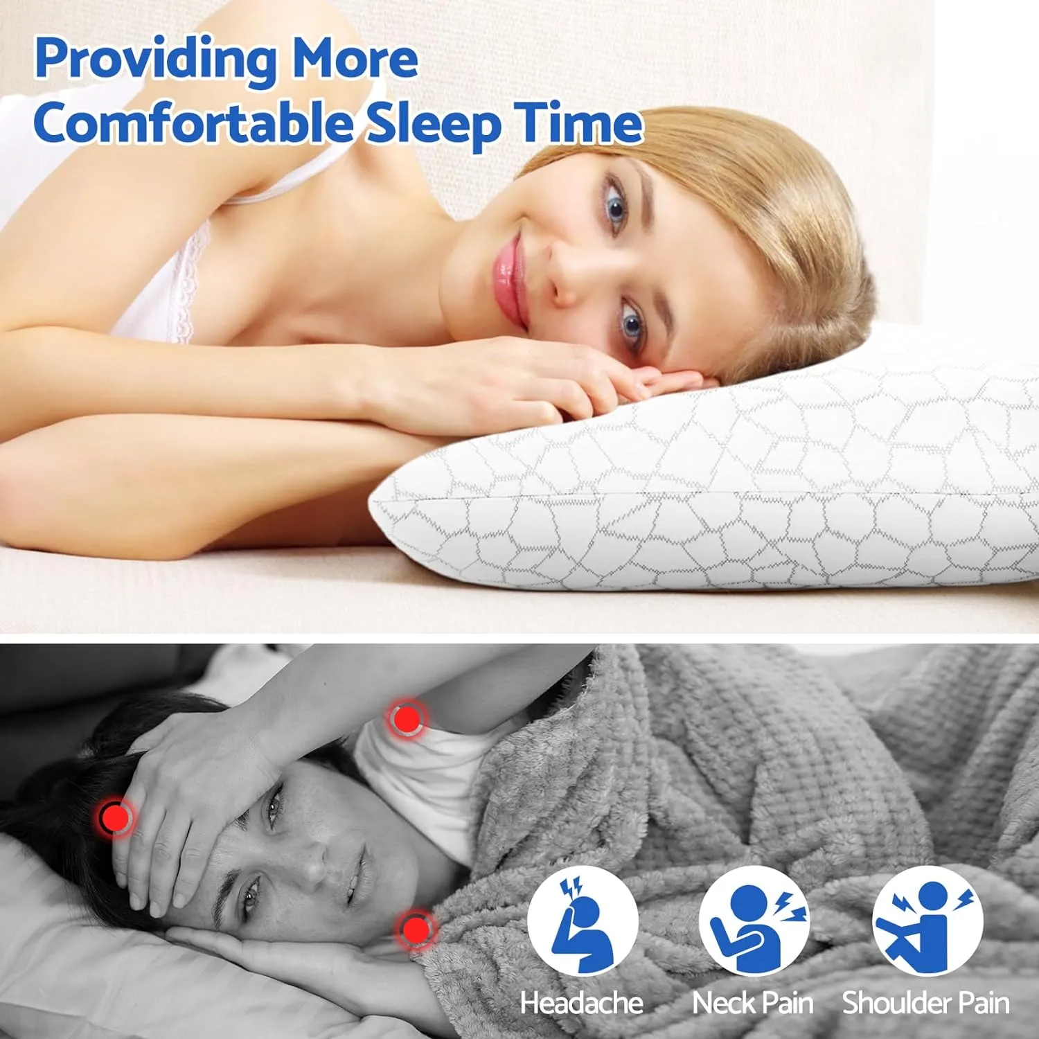 Memory Foam Pillows for Sleeping, Cooling Pillow with Removable and Machine Washable Cover, Bed Pillow for Side, Neck Pillow, Back and Stomach Sleepers, Standard Size (1 Pack)