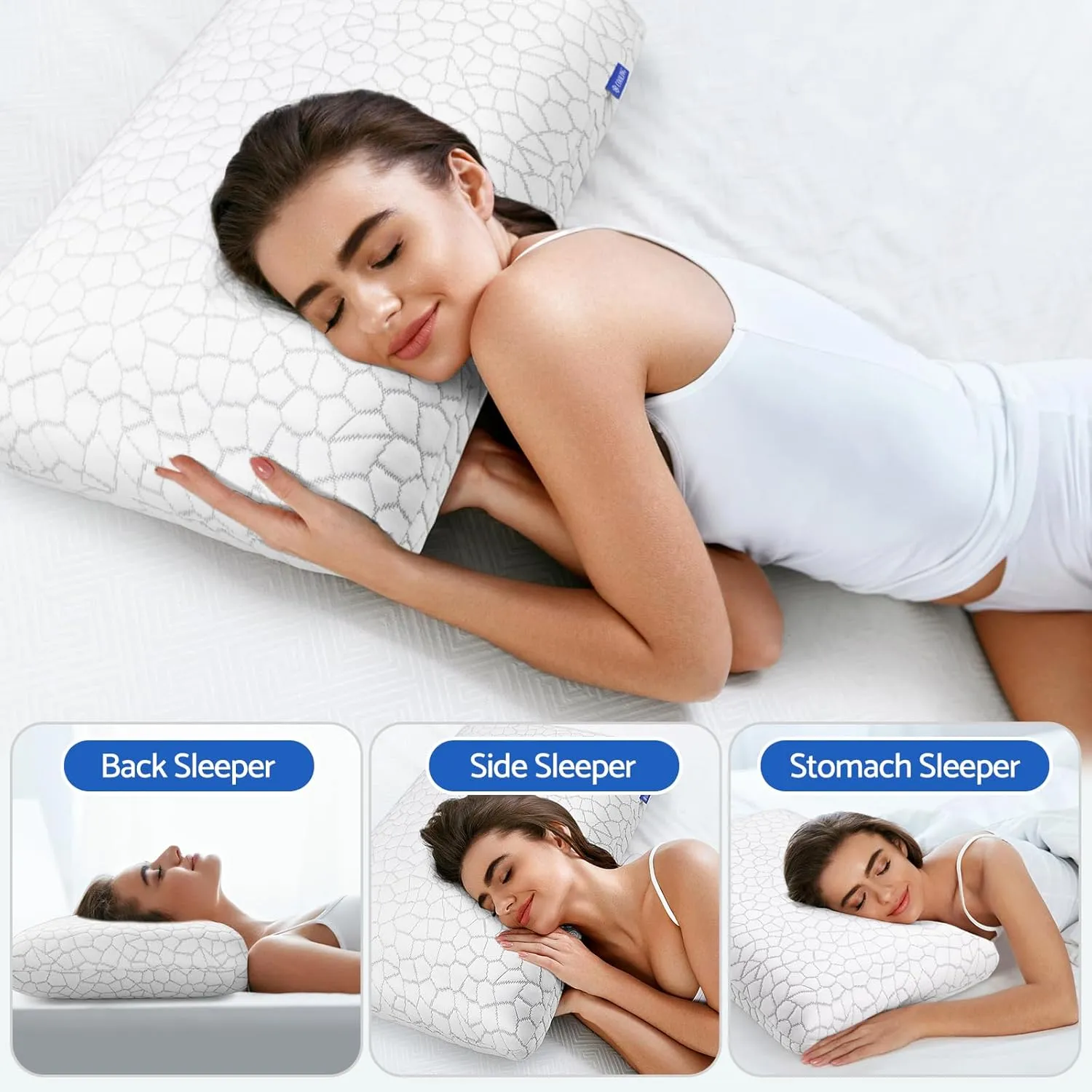 Memory Foam Pillows for Sleeping, Cooling Pillow with Removable and Machine Washable Cover, Bed Pillow for Side, Neck Pillow, Back and Stomach Sleepers, Standard Size (1 Pack)