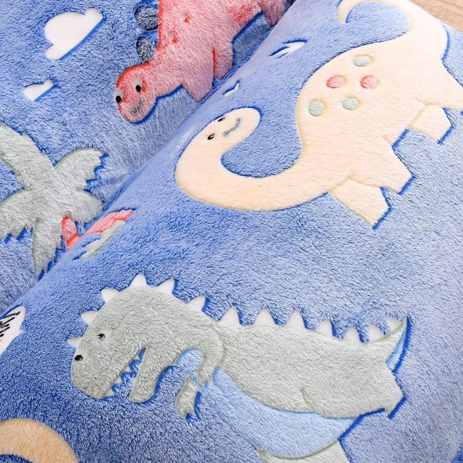 Mengersi Velvet Floor Pillows,Dinosaur Glow in The Dark Pillow Bed Floor Lounger Cover for Kids Girls Boys,Mattress Floor Bed Sleeping Mat for Girls Teen Toddler,Requires 5 Pillows,Queen