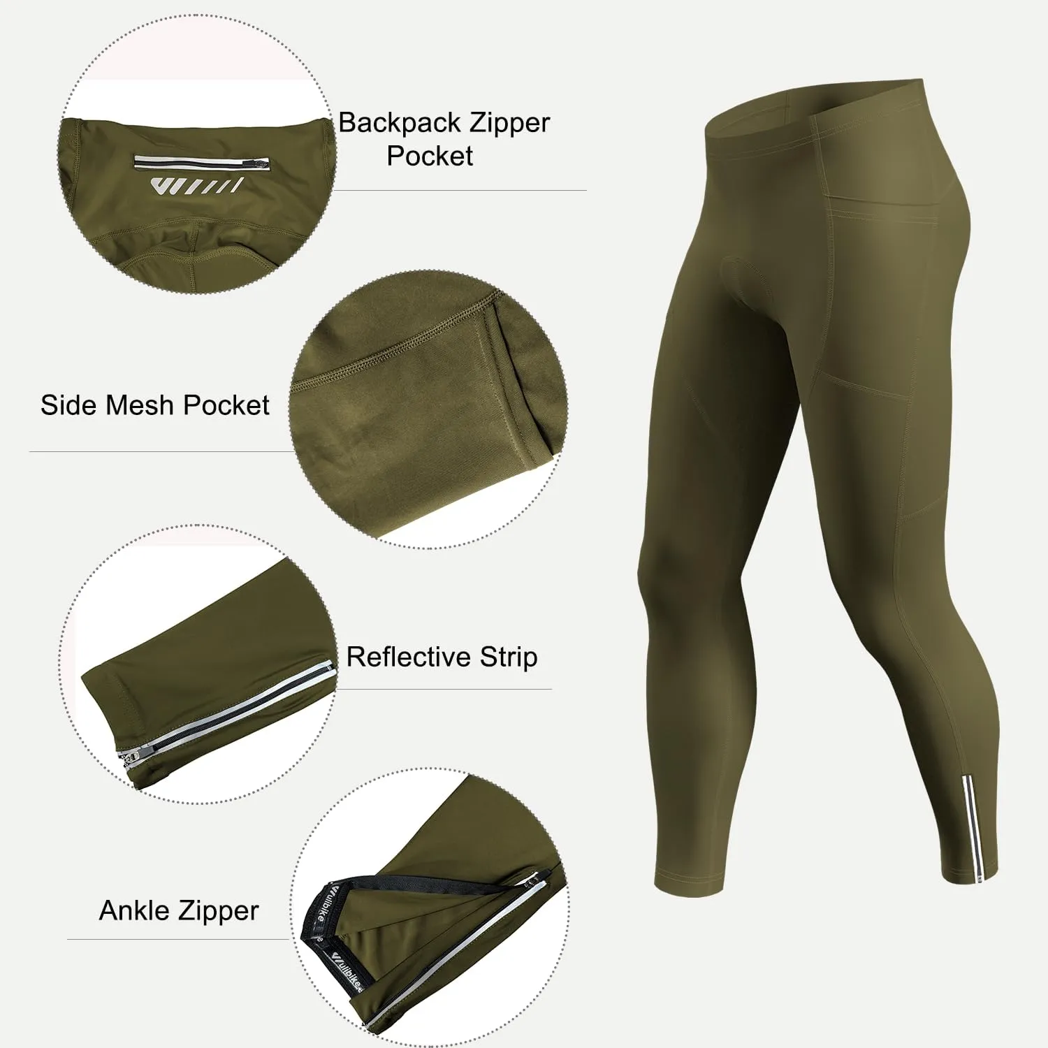 Mens Cycling Pants,4D Padded Road Bike Bicycle Tights Outdoor Biking Leggings with Pockets