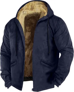 Mens Fuzzy Sherpa Jacket Long Sleeve Fleece Zip Up Coat Parka Warm Over Outerwear Windbreaker Casual Hoodies Hooded