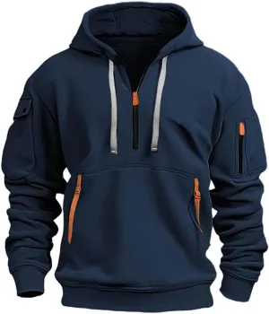 Mens Tactical Hoodies Quarter Zip Pullover Vintage Long Sleeve Hoodie Casual Fashion Military Sweatshirt with Pockets