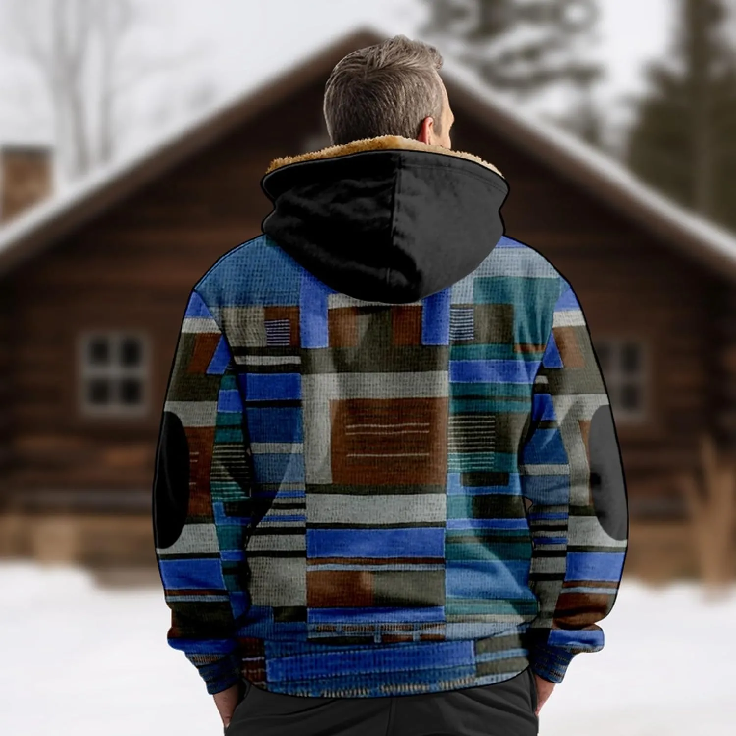 Mens Vintage Fleece Jacket Sherpa Lined Winter Coats Fall Winter Puffer Jacket Windproof Casual Hoodies with Pocket