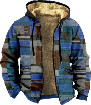 Mens Vintage Fleece Jacket Sherpa Lined Winter Coats Fall Winter Puffer Jacket Windproof Casual Hoodies with Pocket