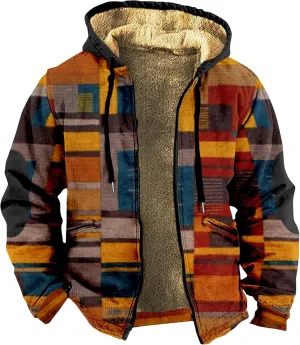 Mens Vintage Fleece Jacket Sherpa Lined Winter Coats Fall Winter Puffer Jacket Windproof Casual Hoodies with Pocket