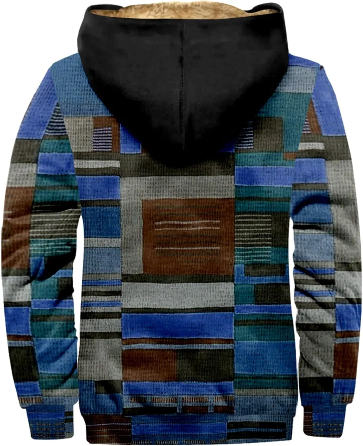 Mens Vintage Fleece Jacket Sherpa Lined Winter Coats Fall Winter Puffer Jacket Windproof Casual Hoodies with Pocket