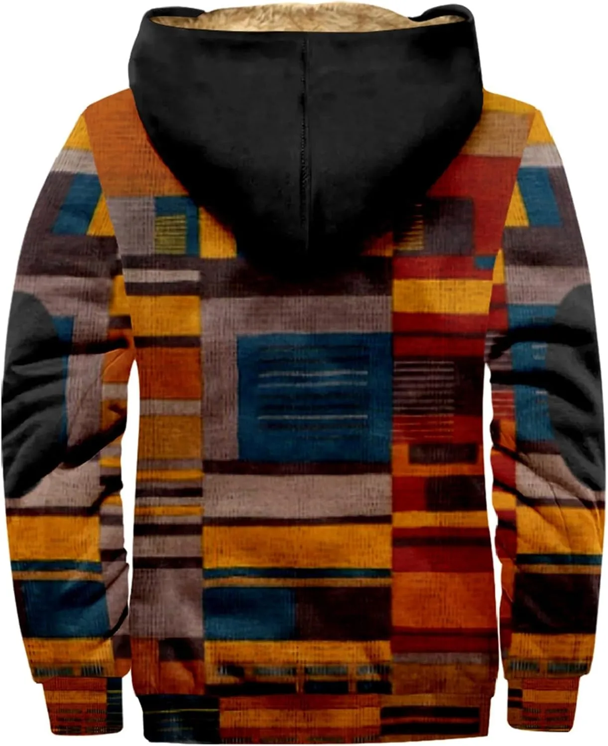 Mens Vintage Fleece Jacket Sherpa Lined Winter Coats Fall Winter Puffer Jacket Windproof Casual Hoodies with Pocket