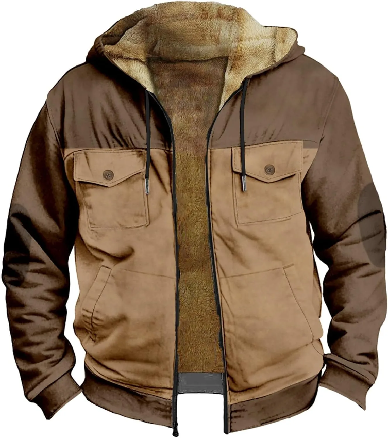 Men's Winter Jacket Hooded Sweater with Brown Pocket Cotton Jacket Hooded Windproof Windbreaker Jacket for Men