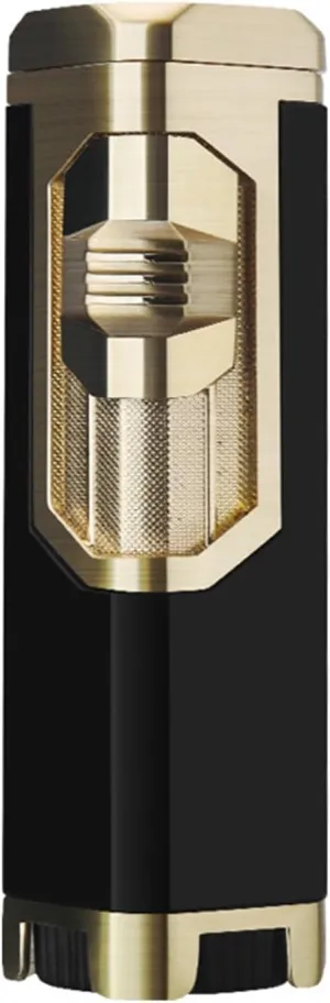 Metal Butane Lighter Window Lighter Outdoor Windproof Four-Flame Lighter Adjustable Flame Lighter Portable Lighter Men's Gift(Gold)