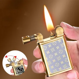 Metal Rocker Lighter Vintage Windproof Trench Men's Kerosene Table Refillable Fuel One-Button Mechanical Ejection Ignition Mini Portable Candle Cigar(#fc455b)