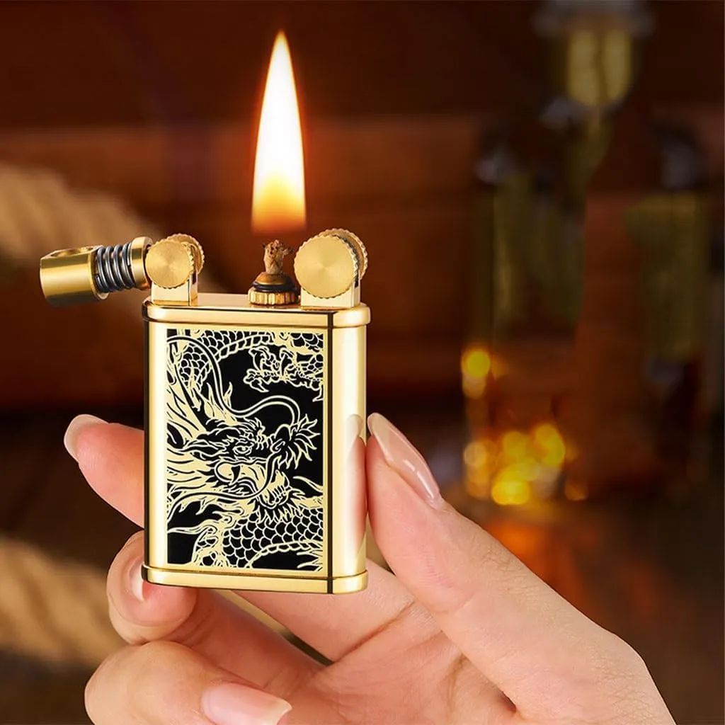 Metal Rocker Lighter Vintage Windproof Trench Men's Kerosene Table Refillable Fuel One-Button Mechanical Ejection Ignition Mini Portable Candle Cigar(#fc455b)