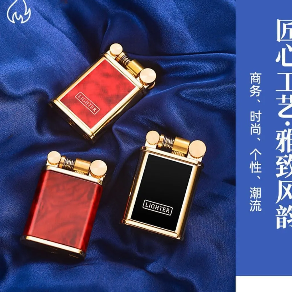 Metal Rocker Lighter Vintage Windproof Trench Men's Kerosene Table Refillable Fuel One-Button Mechanical Ejection Ignition Mini Portable Candle Cigar(#fc455b)