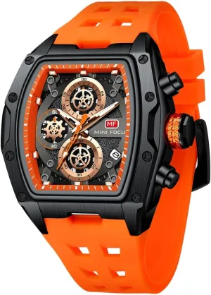 MF MINI FOCUS Watch for Men Wristwatch Fashion Hollow Big Dial Luminous Waterproof Sport Analog Quartz Business Chronograph Mens Watches Blue Silicon Strap Dress Watch(0473 Orange)