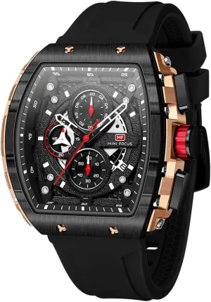 MF MINI FOCUS Watch for Men Wristwatch Fashion Hollow Big Dial Luminous Waterproof Sport Analog Quartz Business Chronograph Mens Watches Blue Silicon Strap Dress Watch(Gold Black)