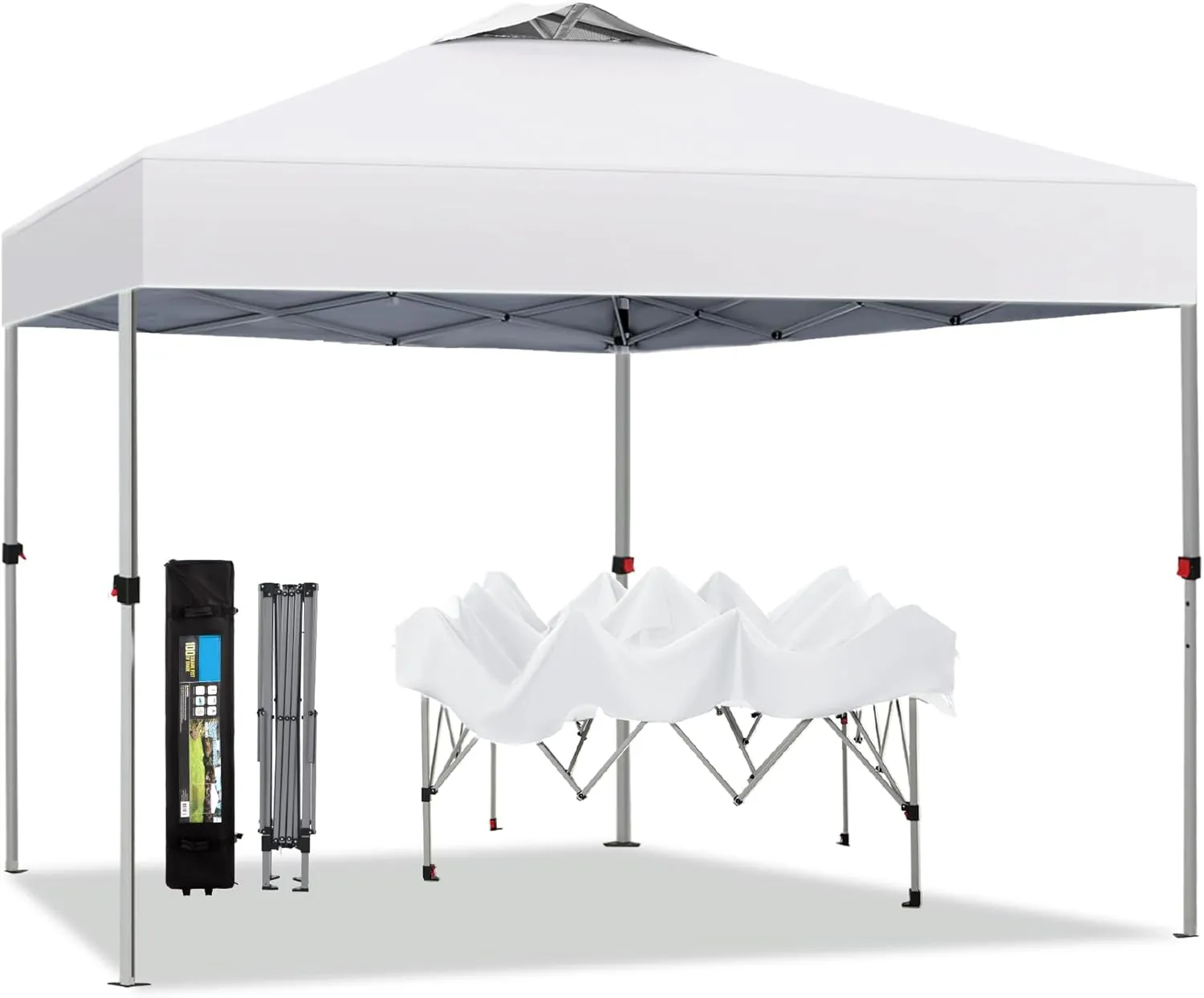 MFSTUDIO 10x10 Pop Up Canopy Tent, Gazebo Shelter Sun Shade Canopies Waterproof Patio Portable Popup Tents for Beach,Parties,Camping,100 Sq,White