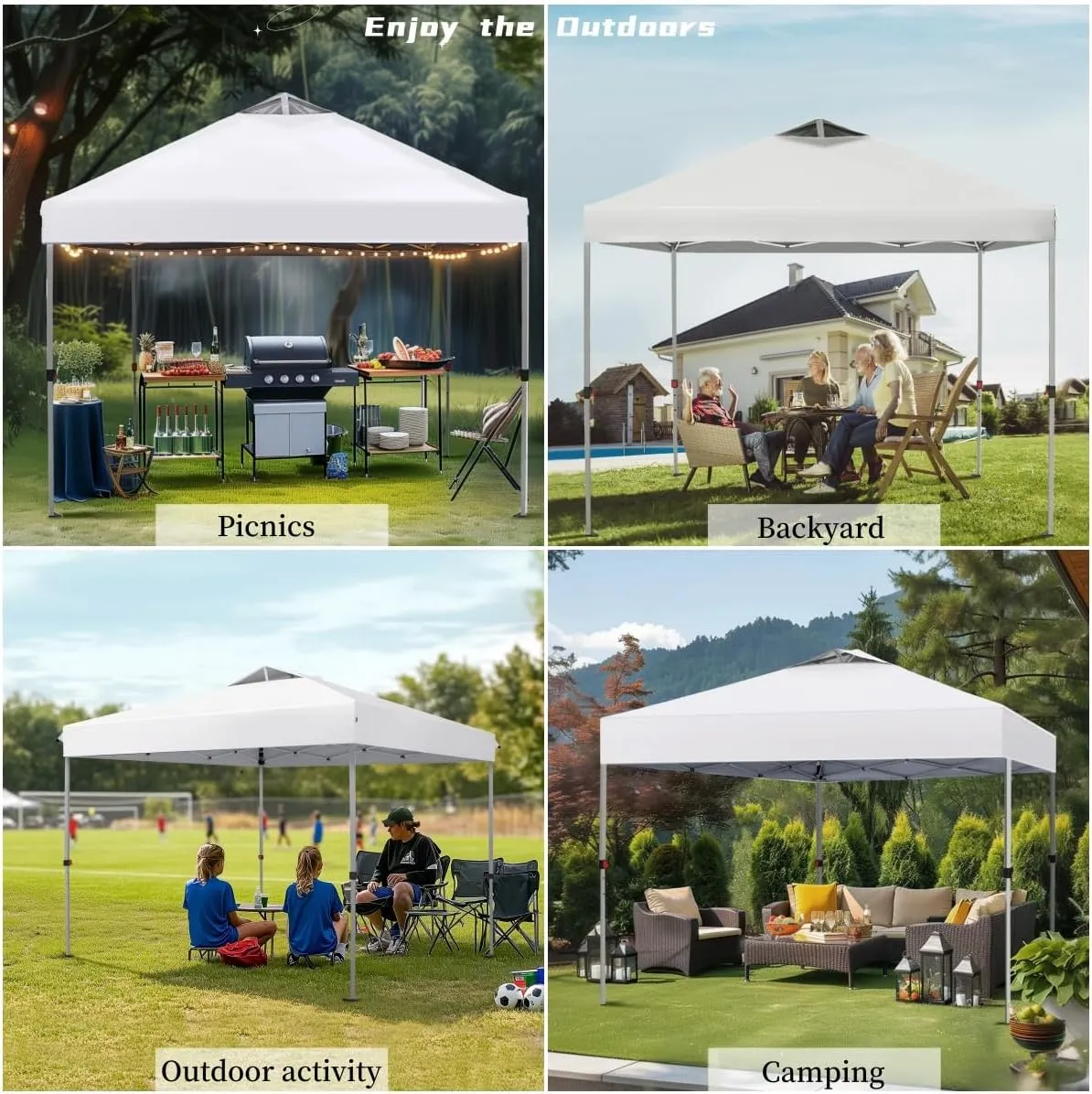 MFSTUDIO 10x10 Pop Up Canopy Tent, Gazebo Shelter Sun Shade Canopies Waterproof Patio Portable Popup Tents for Beach,Parties,Camping,100 Sq,White