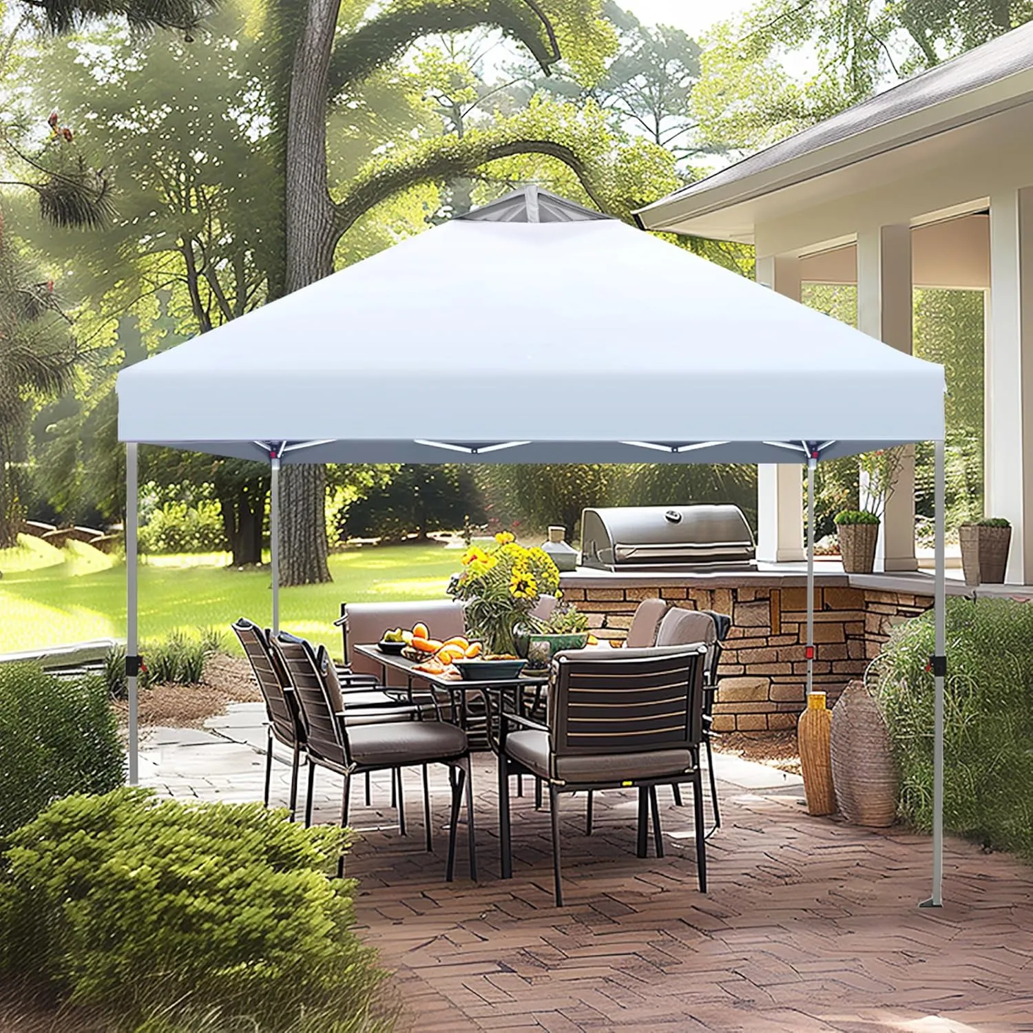 MFSTUDIO 10x10 Pop Up Canopy Tent, Gazebo Shelter Sun Shade Canopies Waterproof Patio Portable Popup Tents for Beach,Parties,Camping,100 Sq,White