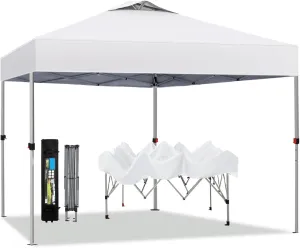 MFSTUDIO 10x10 Pop Up Canopy Tent, Gazebo Shelter Sun Shade Canopies Waterproof Patio Portable Popup Tents for Beach,Parties,Camping,100 Sq,White