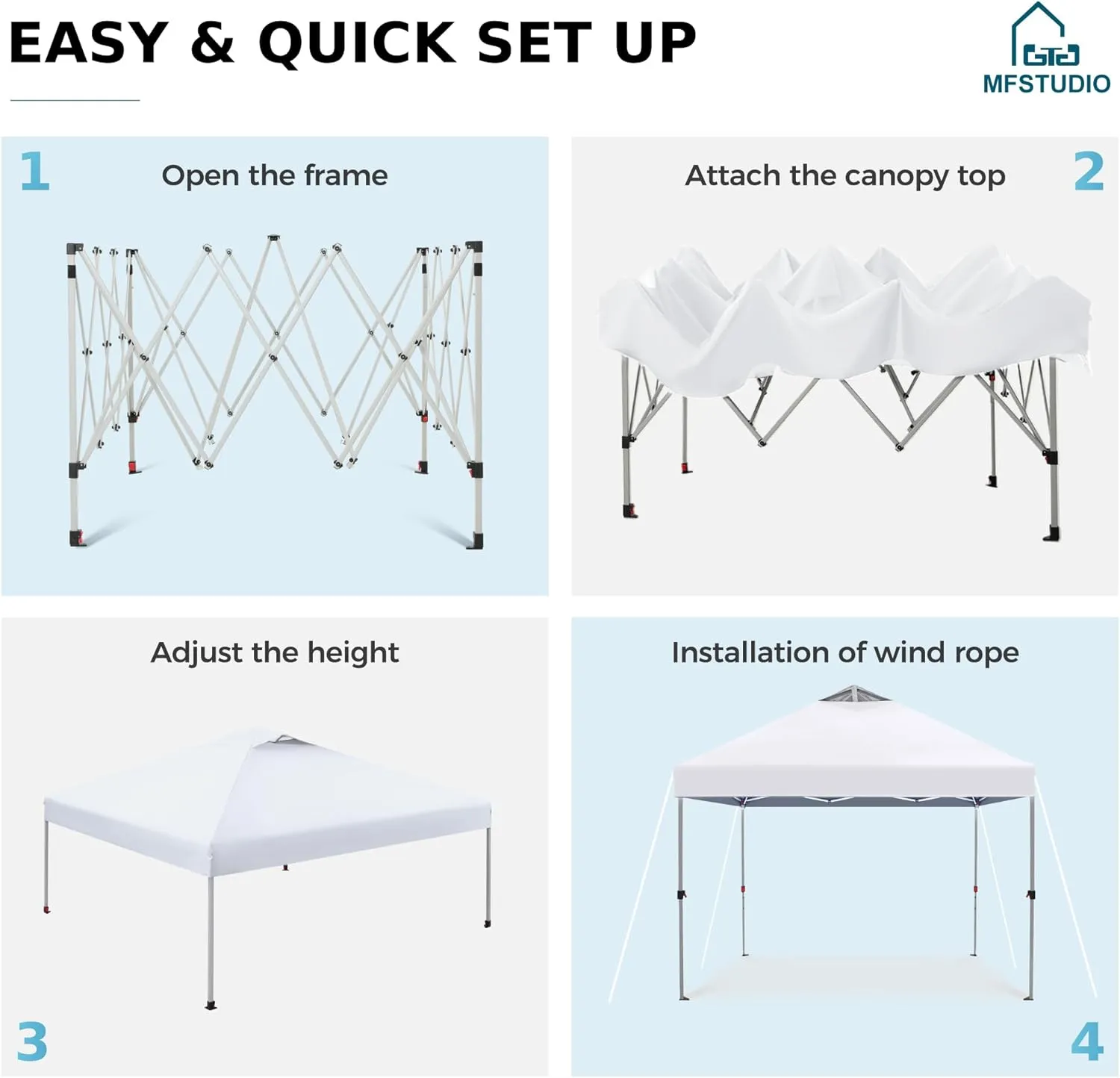 MFSTUDIO 10x10 Pop Up Canopy Tent, Gazebo Shelter Sun Shade Canopies Waterproof Patio Portable Popup Tents for Beach,Parties,Camping,100 Sq,White