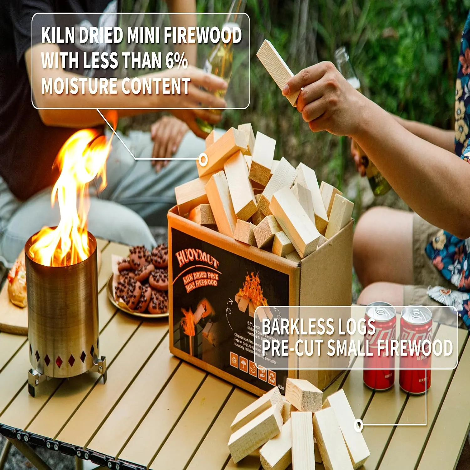 Mini Fire Stick Wood with 12pcs Fire Starters,3.5" Lengths Kiln Dried Pine Small Firewood,Waterproof Charcoal Starters,Solo Stove Accessories for Tabletop Fire Pit,Solo Stove Mesa,7.5Lbs