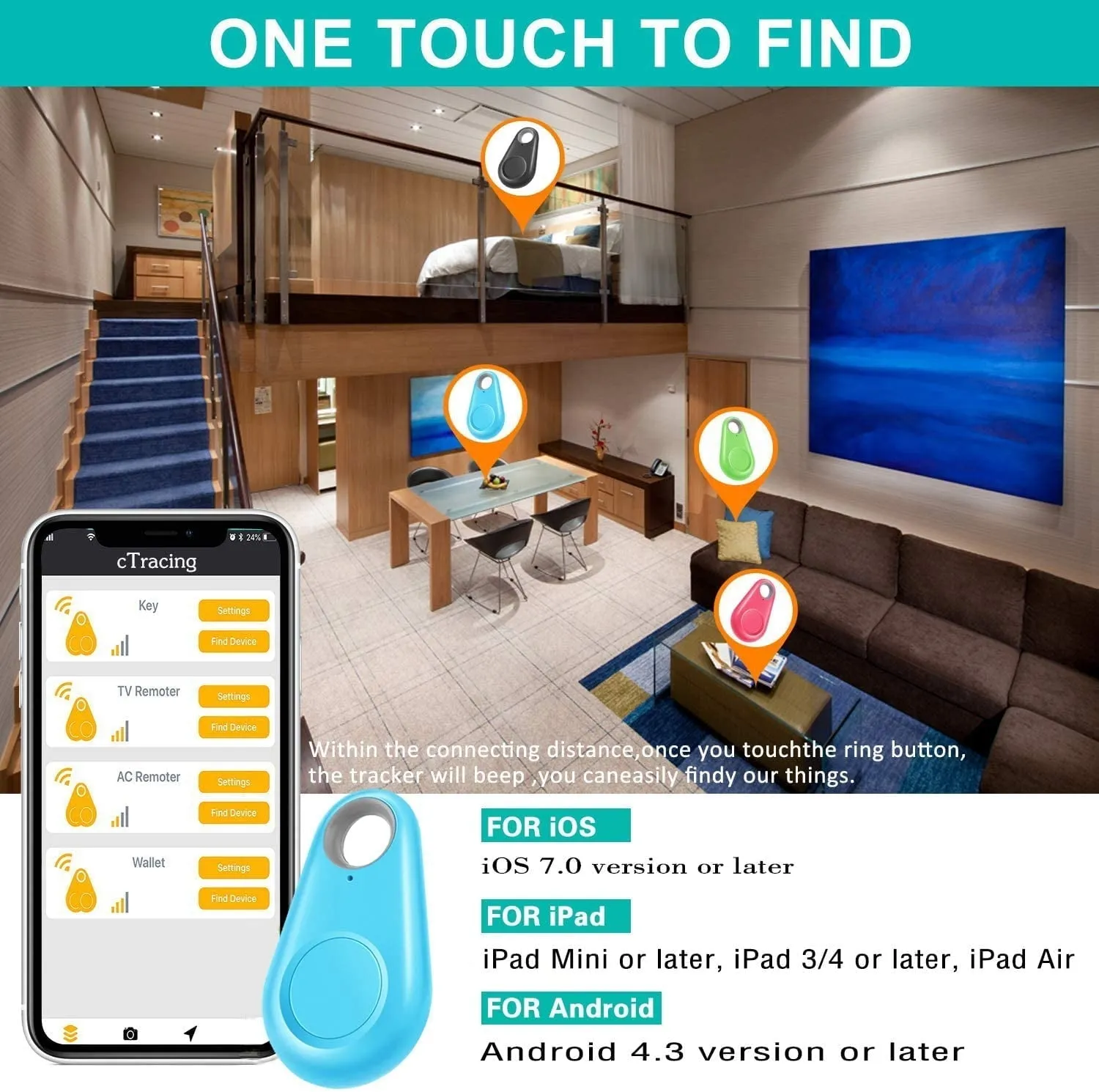 Mini Smart GPS Tracker Waterproof Bluetooth-Compatible Tracker Anti-Lost Alarm Tag Wireless Finder Locator Pet Dog Cat Keys Kids