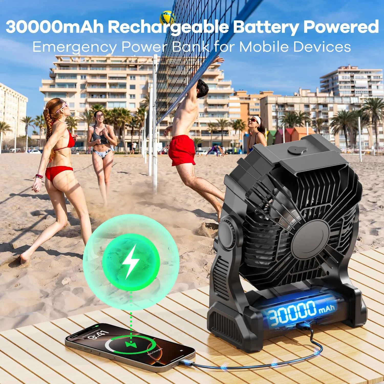 Misting Fan Portable with RGB Lantern, 20000 mAh Rechargeable Camping Mist Fan with Emergency Hurricane Supplies, Perfect Cooling Mister for Outdoor Travel