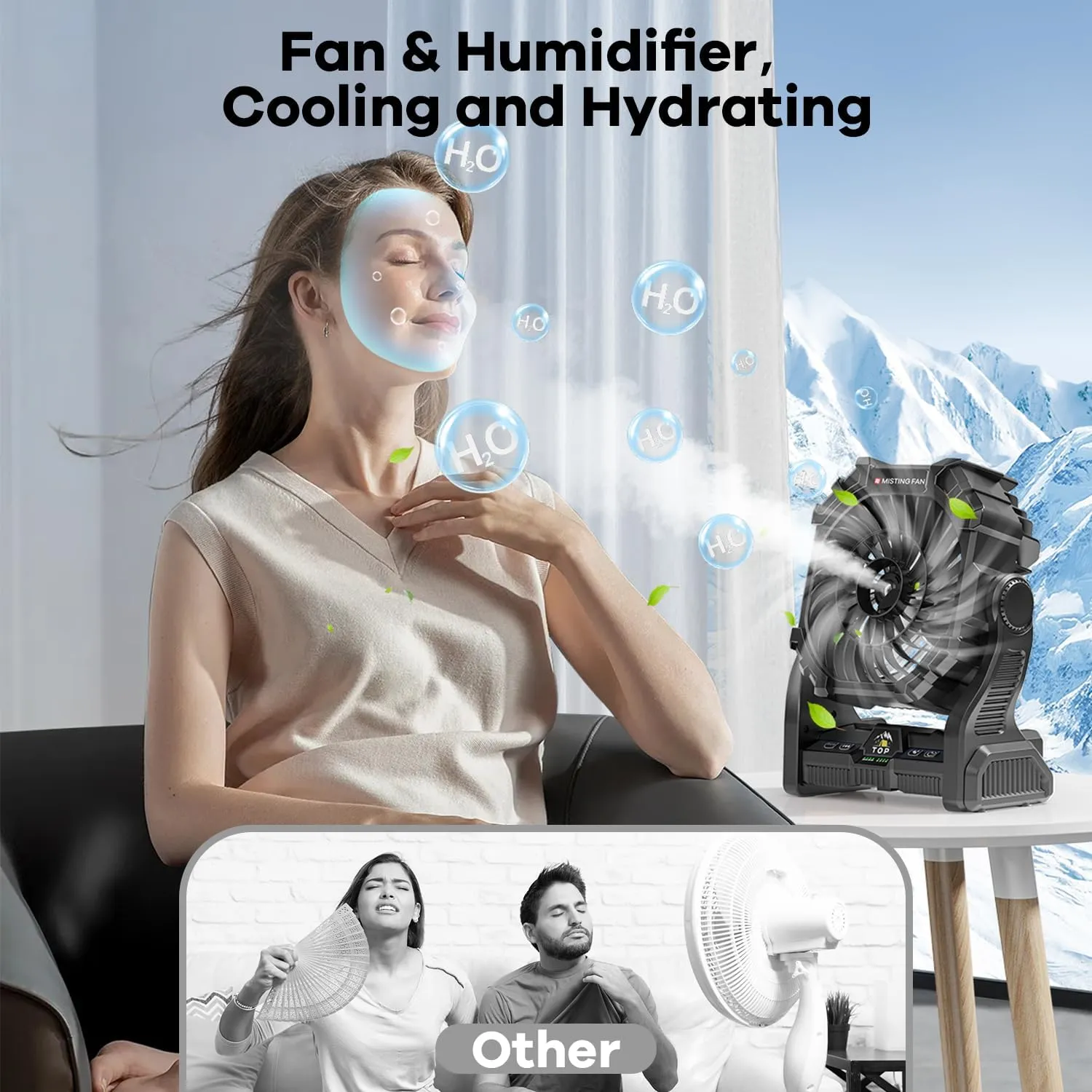 Misting Fan Portable with RGB Lantern, 20000 mAh Rechargeable Camping Mist Fan with Emergency Hurricane Supplies, Perfect Cooling Mister for Outdoor Travel