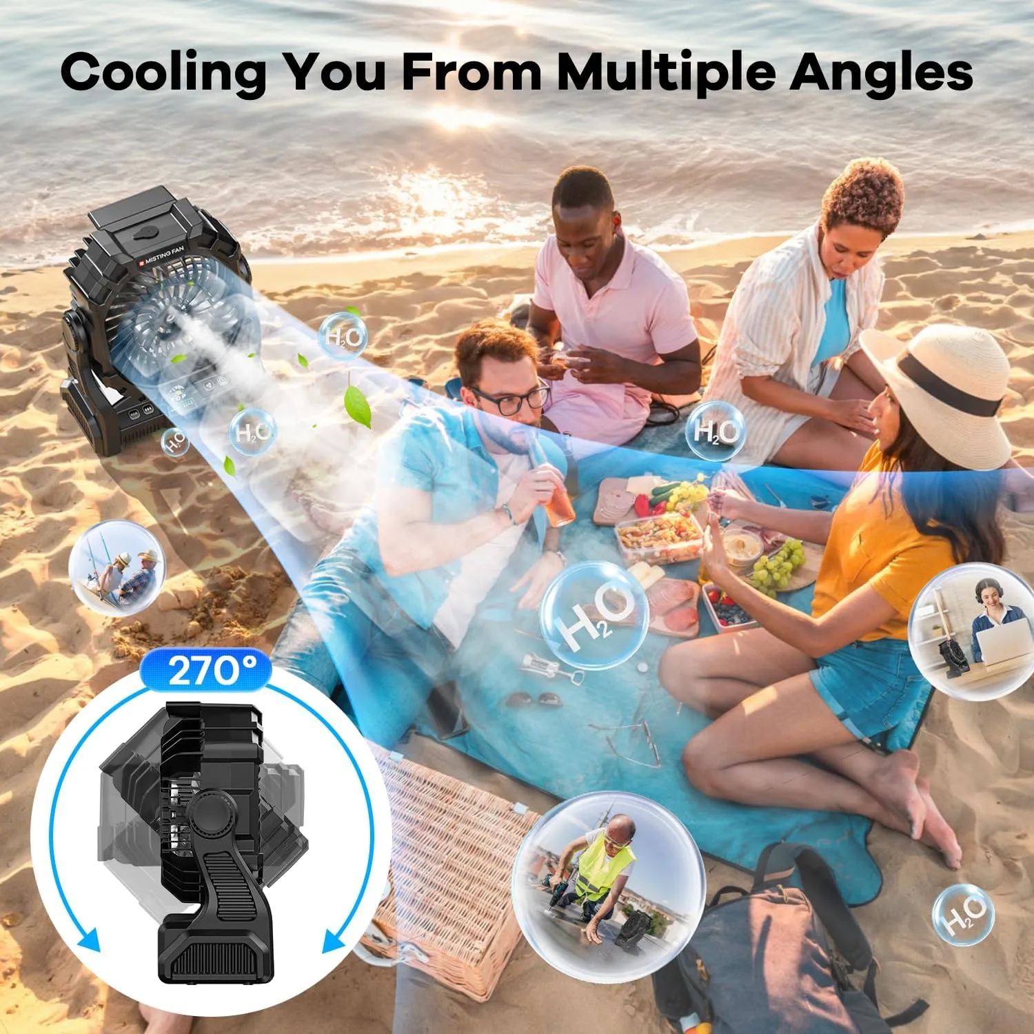 Misting Fan Portable with RGB Lantern, 20000 mAh Rechargeable Camping Mist Fan with Emergency Hurricane Supplies, Perfect Cooling Mister for Outdoor Travel